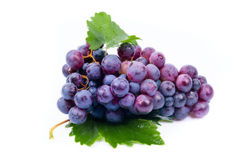 purple grapes with water drops on white background