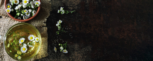 Fresh chamomile tea. Herbal detox drink. Keto tea Keto diet.