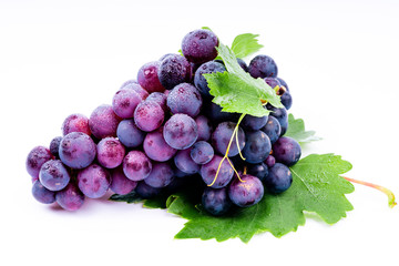 purple grapes with water drops on white background