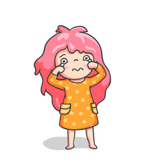 Scared crying girl. Cute cartoon character for emoji, sticker, pin, patch and badge.