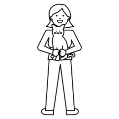 young woman with cute cat mascot