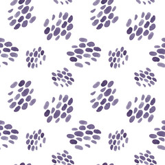 Watercolor seamless pattern of purple sports. Children's polka dot theme.
