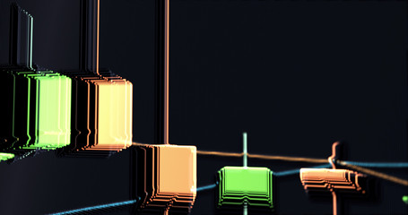 Stock market red and green candlesticks in 3D pixel style