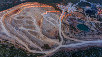 Aerial. Big stone quarry aerial view. Loule Portugal.