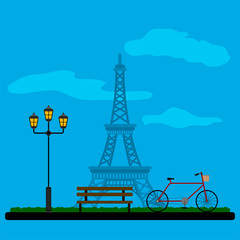 Colored french landscape with the Eiffel tower - Vector