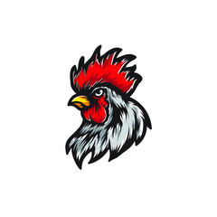 Rooster isolated on white background. Chicken rooster head mascot. Rooster logo icon