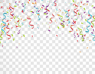 Colorful Bright Confetti Isolated on Transparent Background. Holiday Decorative Falling Shiny Confetti.