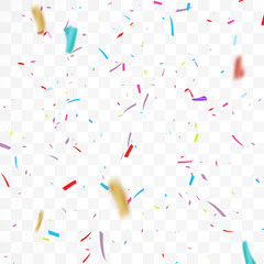 Colorful Bright Confetti Isolated on Transparent Background. Holiday Decorative Falling Shiny Confetti.