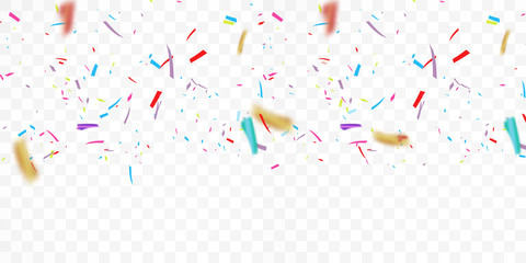 Colorful Bright Confetti Isolated on Transparent Background. Holiday Decorative Falling Shiny Confetti.