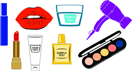 set of cosmetics and makeup