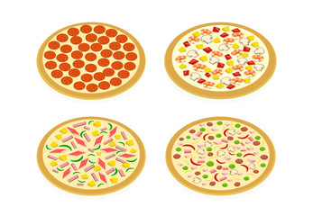 Perspective view Set of pizza on white, vector art