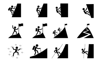 Set of Hiking and climbing icon, vector art