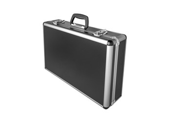 Black padded aluminum briefcase case with metal corners isolated on white