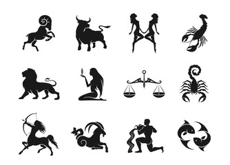 zodiac signs horoscope icons set. isolated astrological images - obrazy, fototapety, plakaty