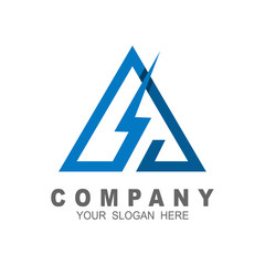 mountain logo with a thunder , and line icon with triangle design template