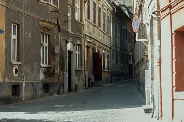 street in old town of brasov in romania