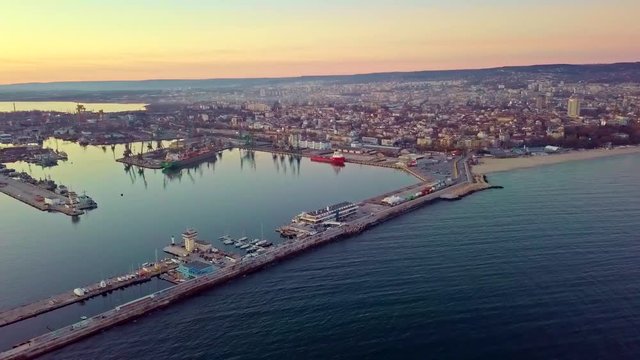 Sunset over Varna port, Bulgaria