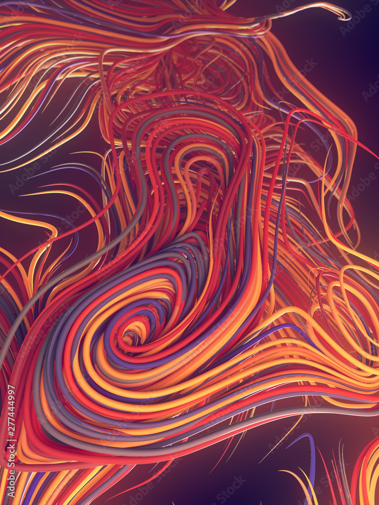 Poster Interlacing abstract orange colored curves. Computer generated geometric pattern. 3D rendering