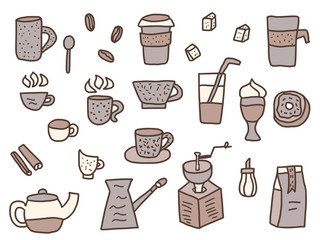 Coffee set objects. Vector design elements.