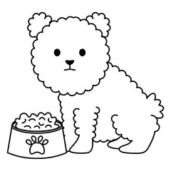 little dog adorable with dish food