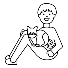 young man with cute cat mascot