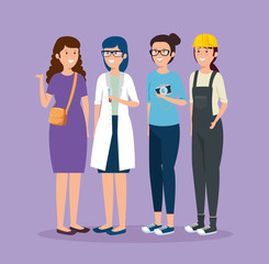 Fototapeta premium businesswoman with woman doctor and photographer with builder