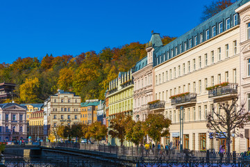 Naklejka premium Autumn view of old town of Karlovy Vary (Carlsbad), Czech Republic, Europe