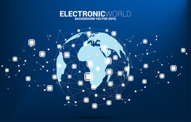 World Globe with CPU icon polygon dot connected line. Concept for global processor technology .