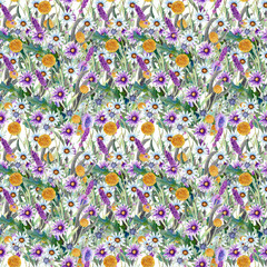Wild flowers background. Seamless pattern. Wild flowers background Watercolor.