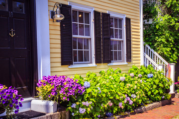 Fototapeta na wymiar Nice traditional houses during summer time, Rockport, Massachusetts, USA
