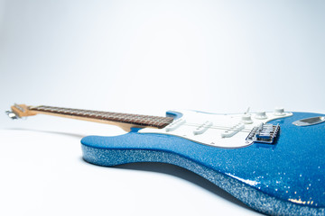 blue electric guitar left side 