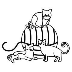 cute cats mascots with wool ball toy