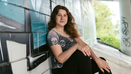 Street portrait of a woman in everyday clothes