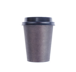 Disposable black paper cup for beverage.