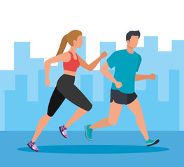 woman and men running practice sport