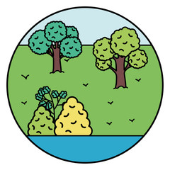 park landscape with lake scene