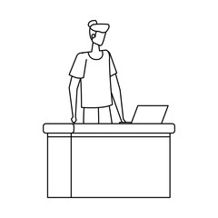 man working in desk with computer