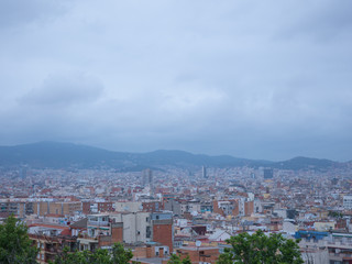 Fototapeta na wymiar Beautiful top view on Barcelona on a cloudy day, Spain