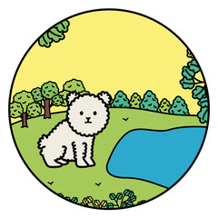 little dog adorable mascot in the landscape