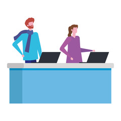 couple working in desk with computers