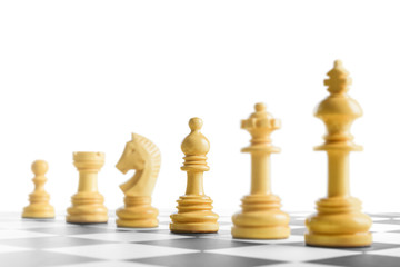 Row of wooden chess piece