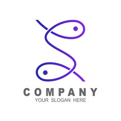 logo letter s with line, fish and line icon design template