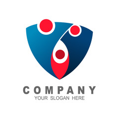 Shield logo  with people design illustration, shield icon, security symbol