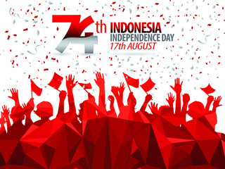 Vector red color Flat design, Illustration of flag for poster. 17th August Indonesia Independence Day concept.