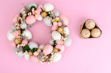 Colorfull Beautiful festive Easter wreath.  Photo
