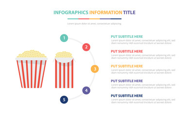 popcorn movie infographic template concept with five points list and various color with clean modern white background - vector