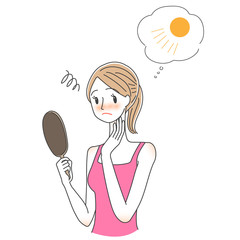 紫外線を気にする女性のイラスト　スキンケア