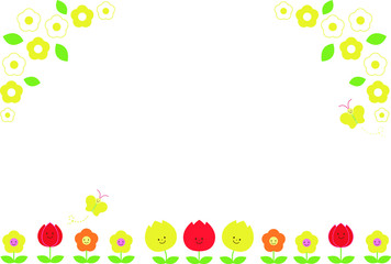 春の花と蝶々のフレームイラスト
