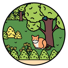 cute cat mascot adorable in the landscape