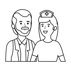 doctor male and nurse female workers characters